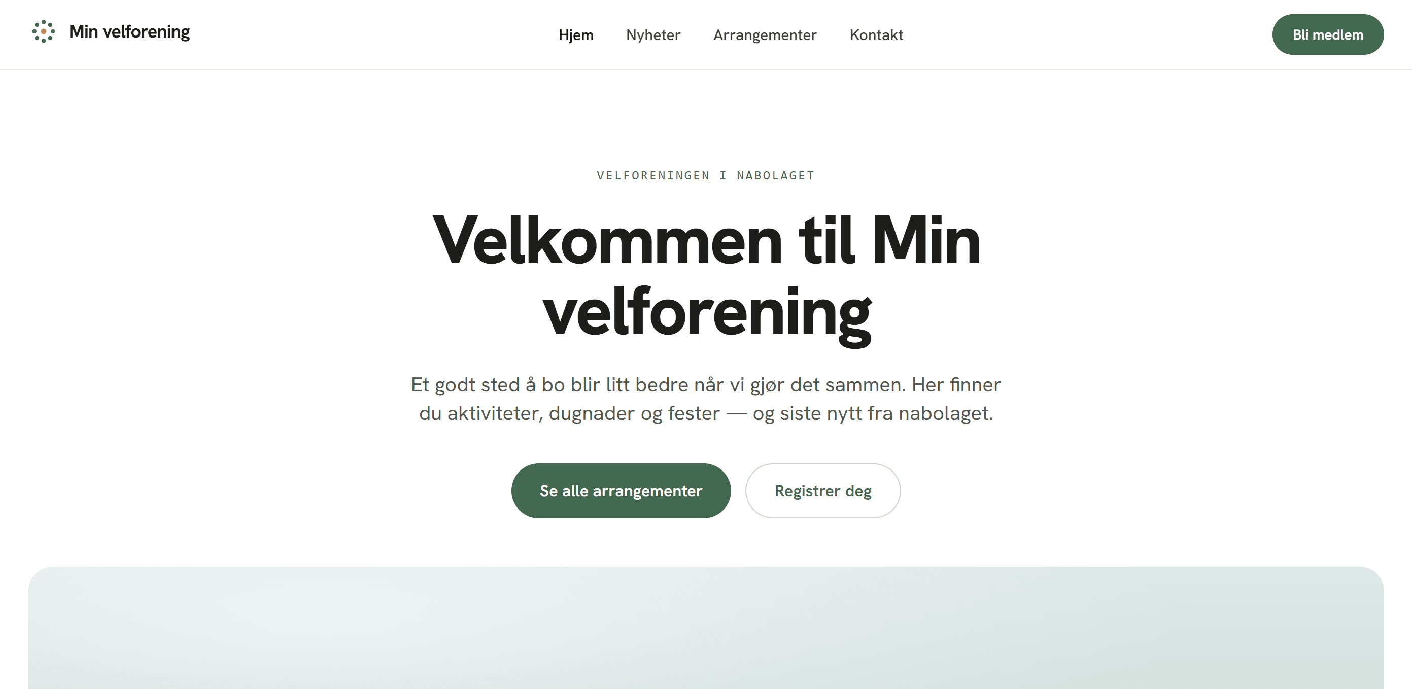 Eksempel på en forenings nettside laget med Engasjer